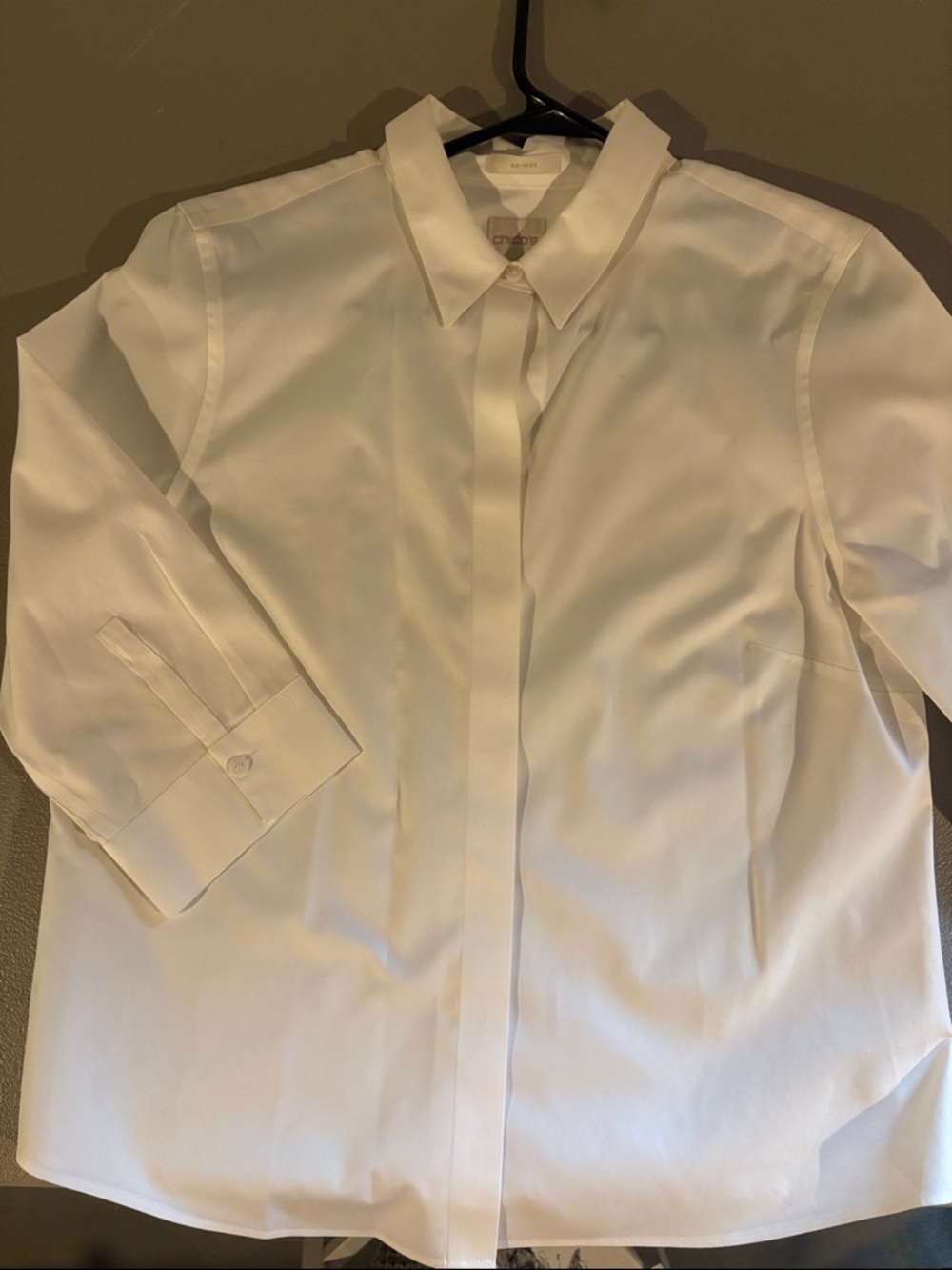 Chico’s White Dress Shirt with 3/4 sleeves and covered buttons